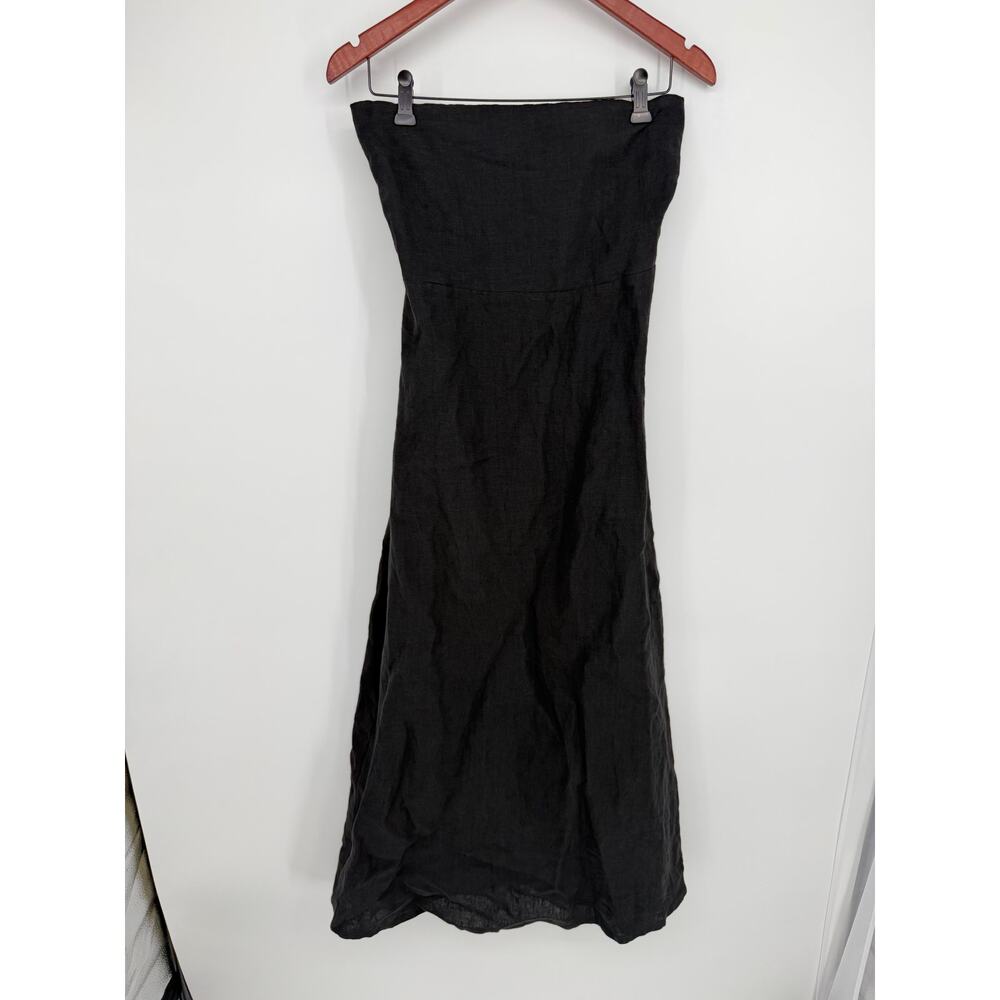 Olivaceous Black Strapless Linen Maxi Dress M Capsule Minimalist Resort Clean